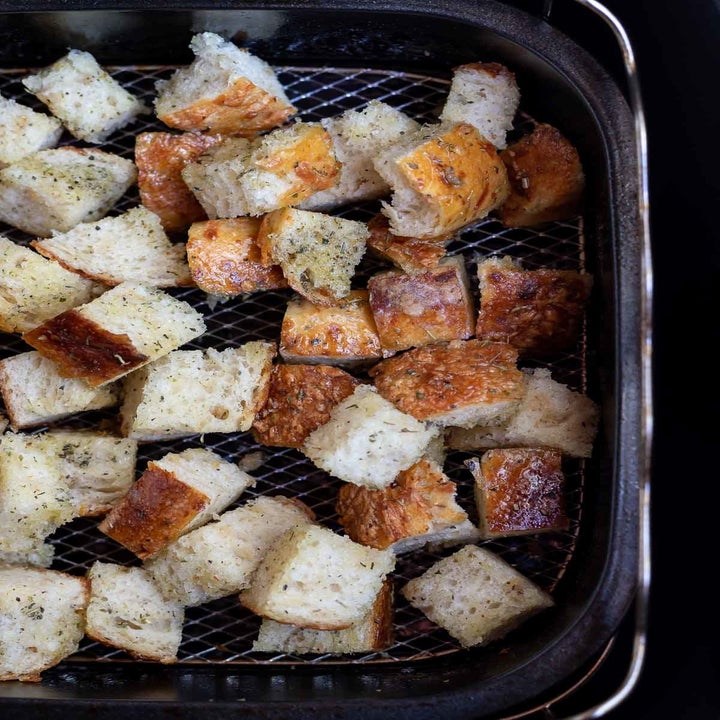 Croutons in an air fryer.